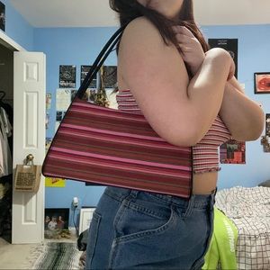 Striped green and pink purse